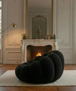 Fauteuil design coquillage Arielina Tissu bouclette Noir