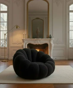 Fauteuil design coquillage Arielina Tissu bouclette Noir