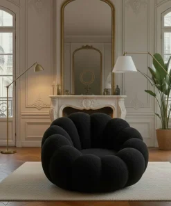 Fauteuil design coquillage Arielina Tissu bouclette Noir