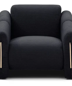 Fauteuil design Maximilien Métal doré et Velours côtelé Noir