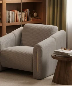 Fauteuil design Maximilien Métal doré et Velours côtelé Taupe
