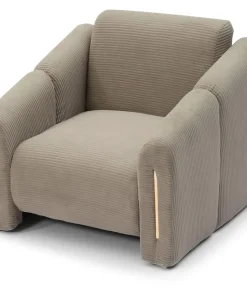 Fauteuil design Maximilien Métal doré et Velours côtelé Taupe
