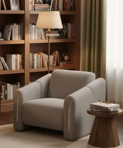 Fauteuil design Maximilien Métal doré et Velours côtelé Taupe
