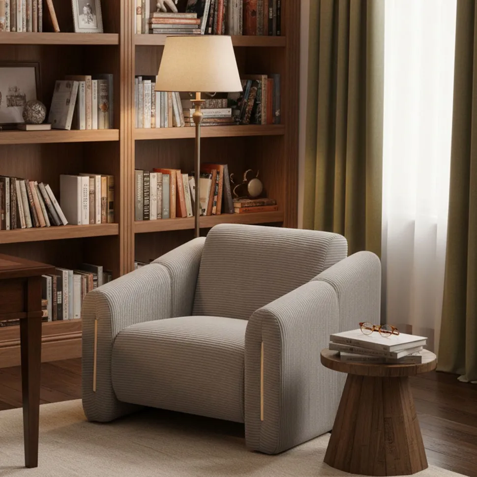 Fauteuil design Maximilien Métal doré et Velours côtelé Taupe