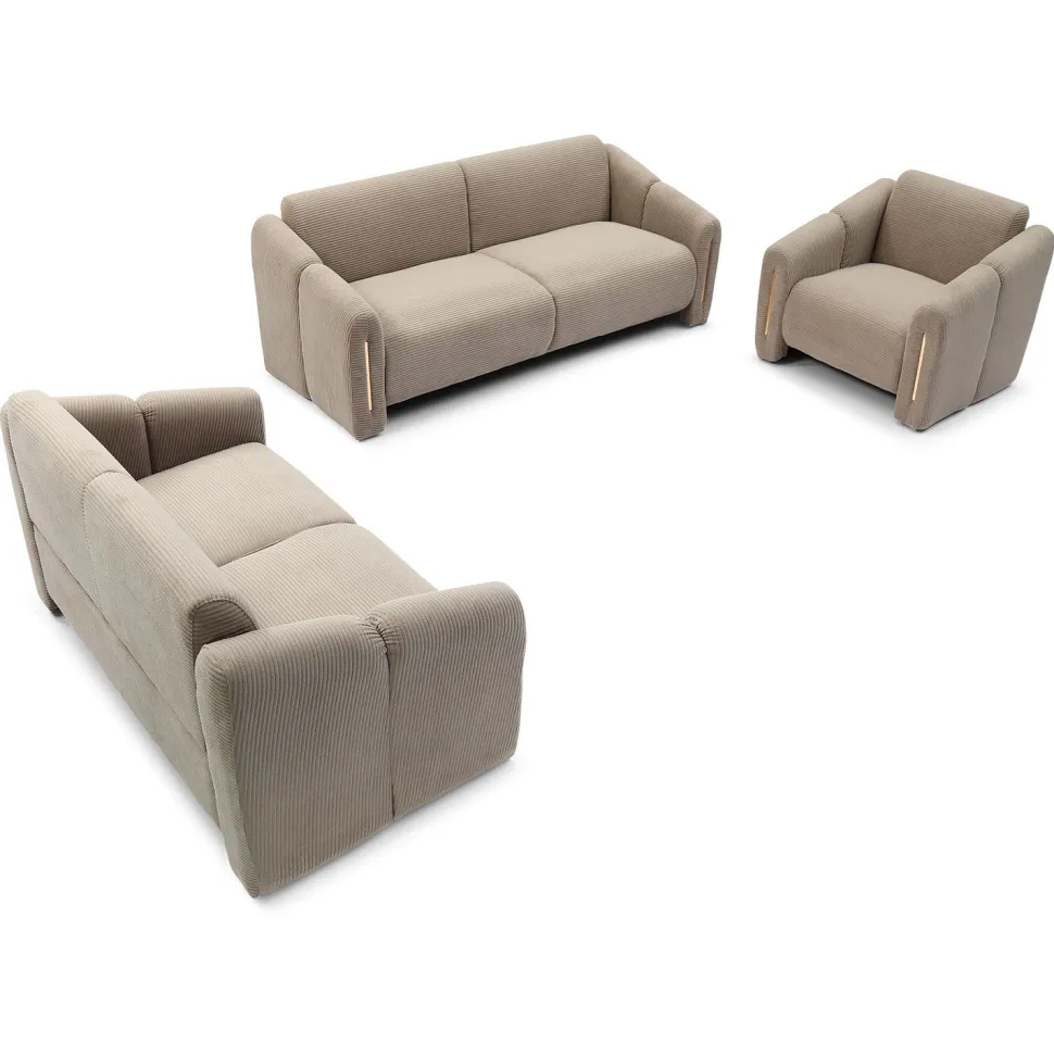 Fauteuil design Maximilien Métal doré et Velours côtelé Taupe