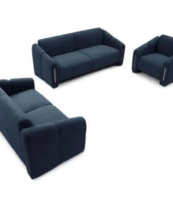 Fauteuil design Maximilien Métal doré et Velours côtelé Bleu foncé