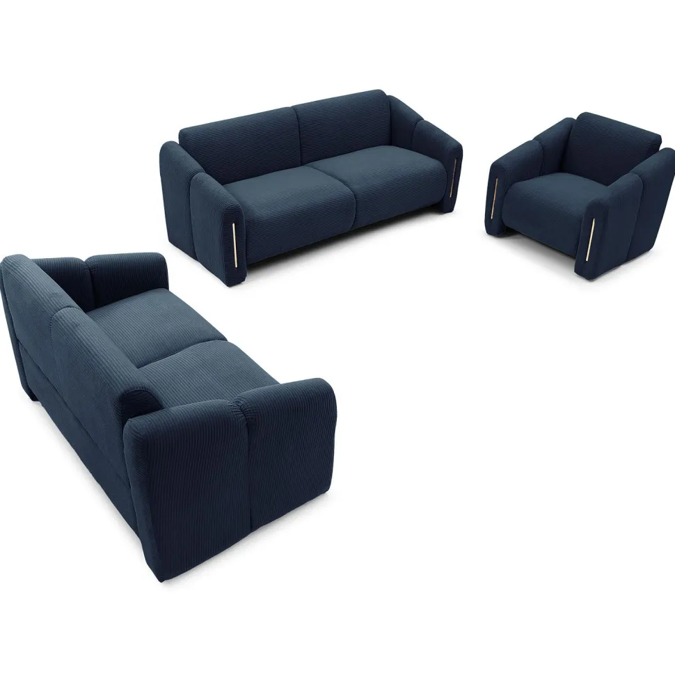 Fauteuil design Maximilien Métal doré et Velours côtelé Bleu foncé