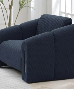 Fauteuil design Maximilien Métal doré et Velours côtelé Bleu foncé