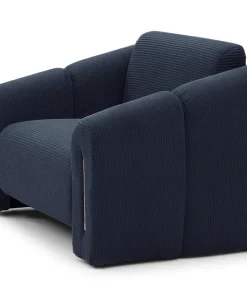 Fauteuil design Maximilien Métal doré et Velours côtelé Bleu foncé