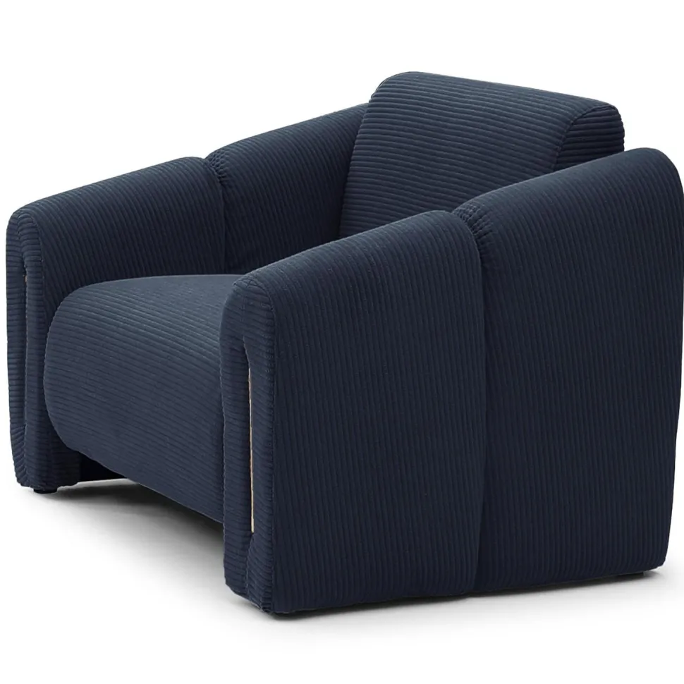Fauteuil design Maximilien Métal doré et Velours côtelé Bleu foncé