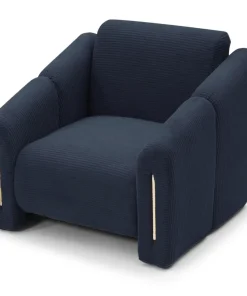Fauteuil design Maximilien Métal doré et Velours côtelé Bleu foncé