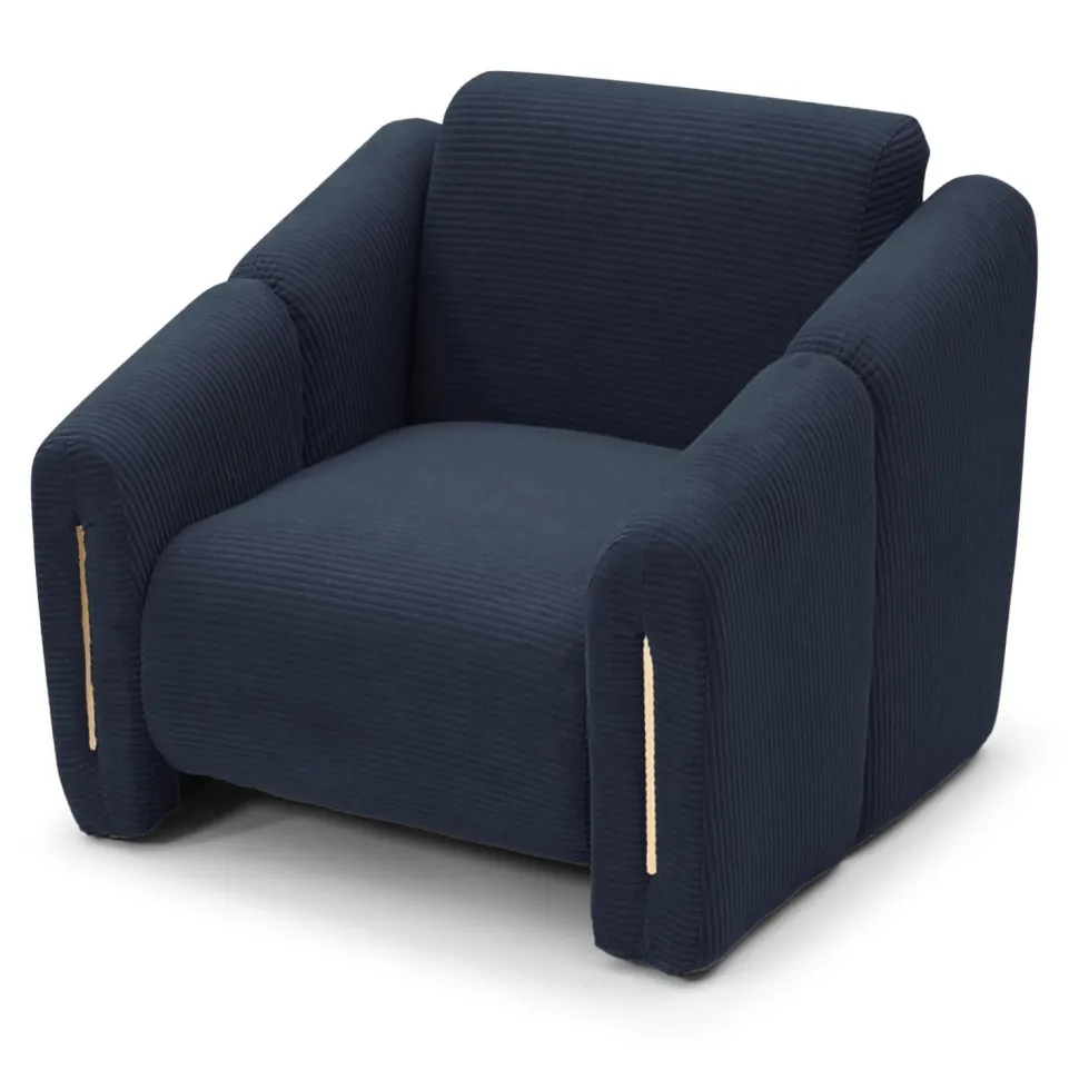Fauteuil design Maximilien Métal doré et Velours côtelé Bleu foncé