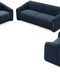 Fauteuil design Maximilien Métal doré et Velours côtelé Bleu foncé