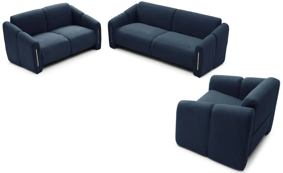 Fauteuil design Maximilien Métal doré et Velours côtelé Bleu foncé