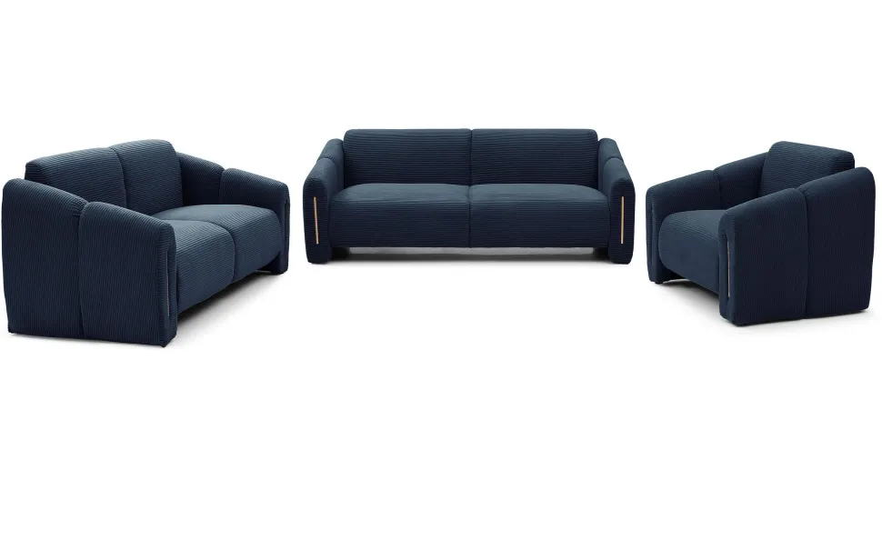 Fauteuil design Maximilien Métal doré et Velours côtelé Bleu foncé