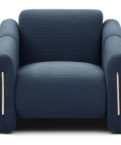 Fauteuil design Maximilien Métal doré et Velours côtelé Bleu foncé