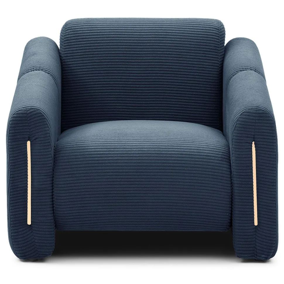 Fauteuil design Maximilien Métal doré et Velours côtelé Bleu foncé
