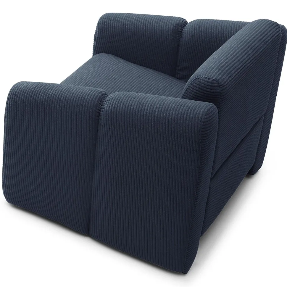 Fauteuil design Maximilien Métal doré et Velours côtelé Bleu foncé