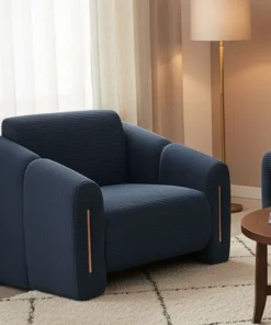 Fauteuil design Maximilien Métal doré et Velours côtelé Bleu foncé