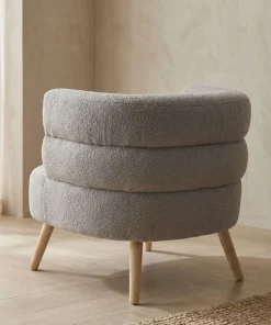 Fauteuil design scandinave arrondi Riviani Tissu bouclette Gris
