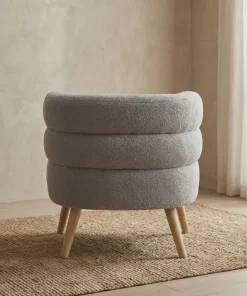 Fauteuil design scandinave arrondi Riviani Tissu bouclette Gris