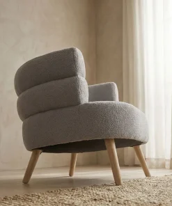 Fauteuil design scandinave arrondi Riviani Tissu bouclette Gris