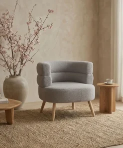 Fauteuil design scandinave arrondi Riviani Tissu bouclette Gris