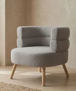 Fauteuil design scandinave arrondi Riviani Tissu bouclette Gris