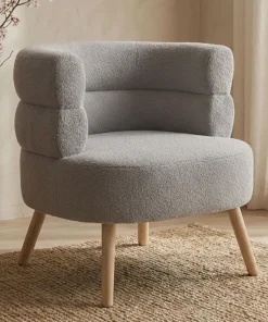 Fauteuil design scandinave arrondi Riviani Tissu bouclette Gris