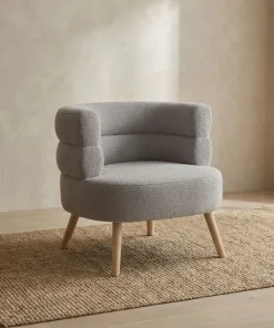 Fauteuil design scandinave arrondi Riviani Tissu bouclette Gris