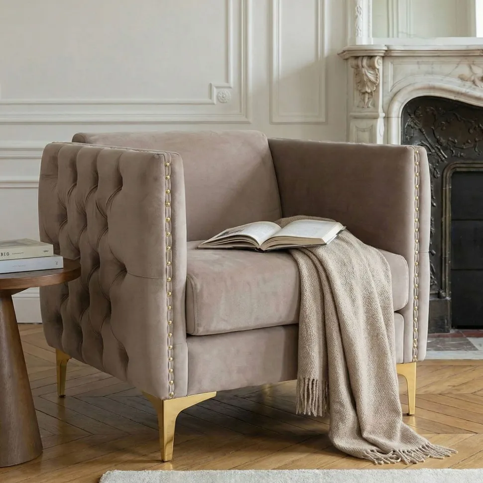 Fauteuil Joshua Velours Taupe