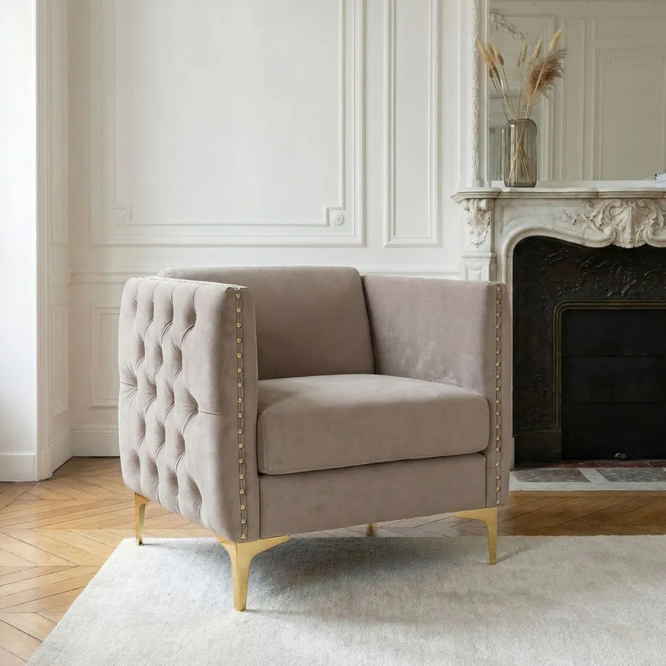 Fauteuil Joshua Velours Taupe