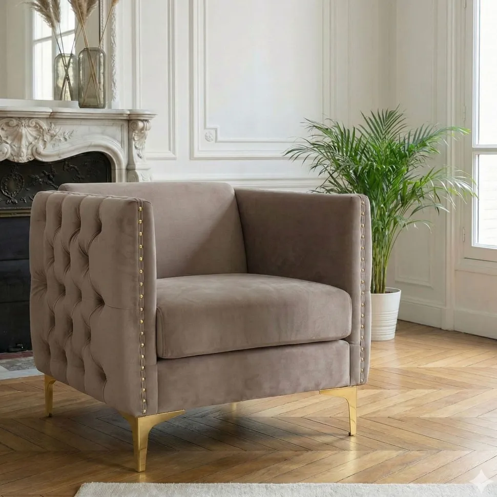 Fauteuil Joshua Velours Taupe