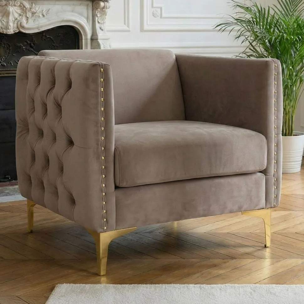 Fauteuil Joshua Velours Taupe