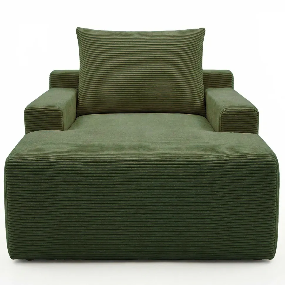 Fauteuil lounge style méridienne Rodin Velours côtelé Vert