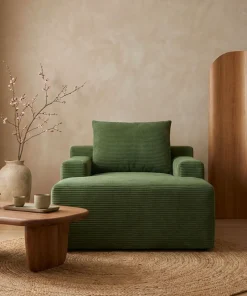 Fauteuil lounge style méridienne Rodin Velours côtelé Vert
