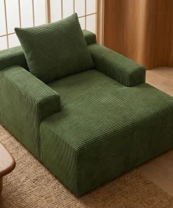 Fauteuil lounge style méridienne Rodin Velours côtelé Vert