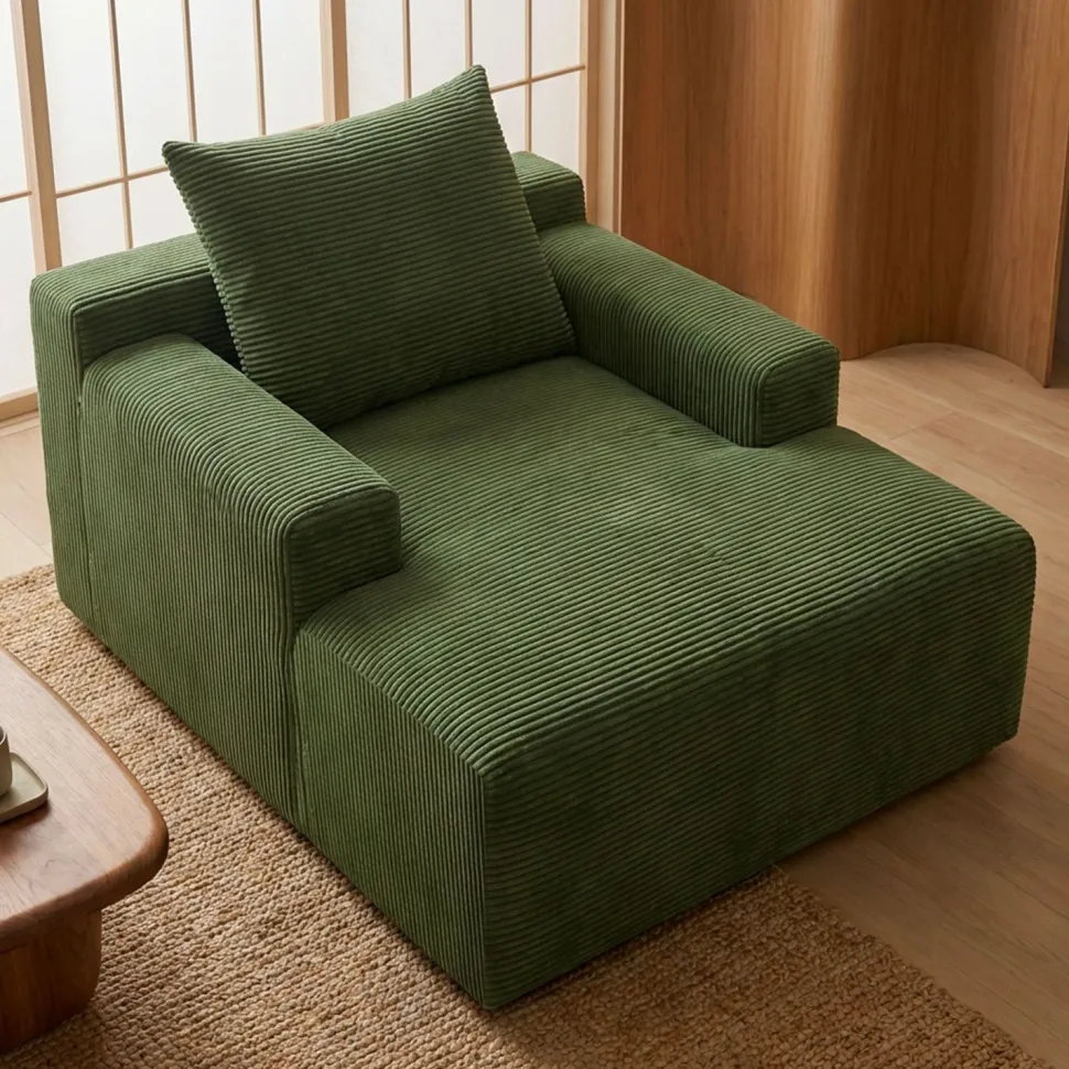 Fauteuil lounge style méridienne Rodin Velours côtelé Vert