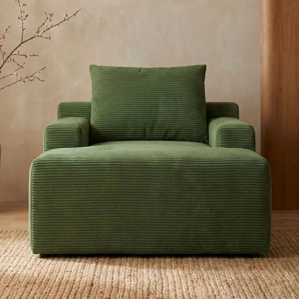 Fauteuil lounge style méridienne Rodin Velours côtelé Vert