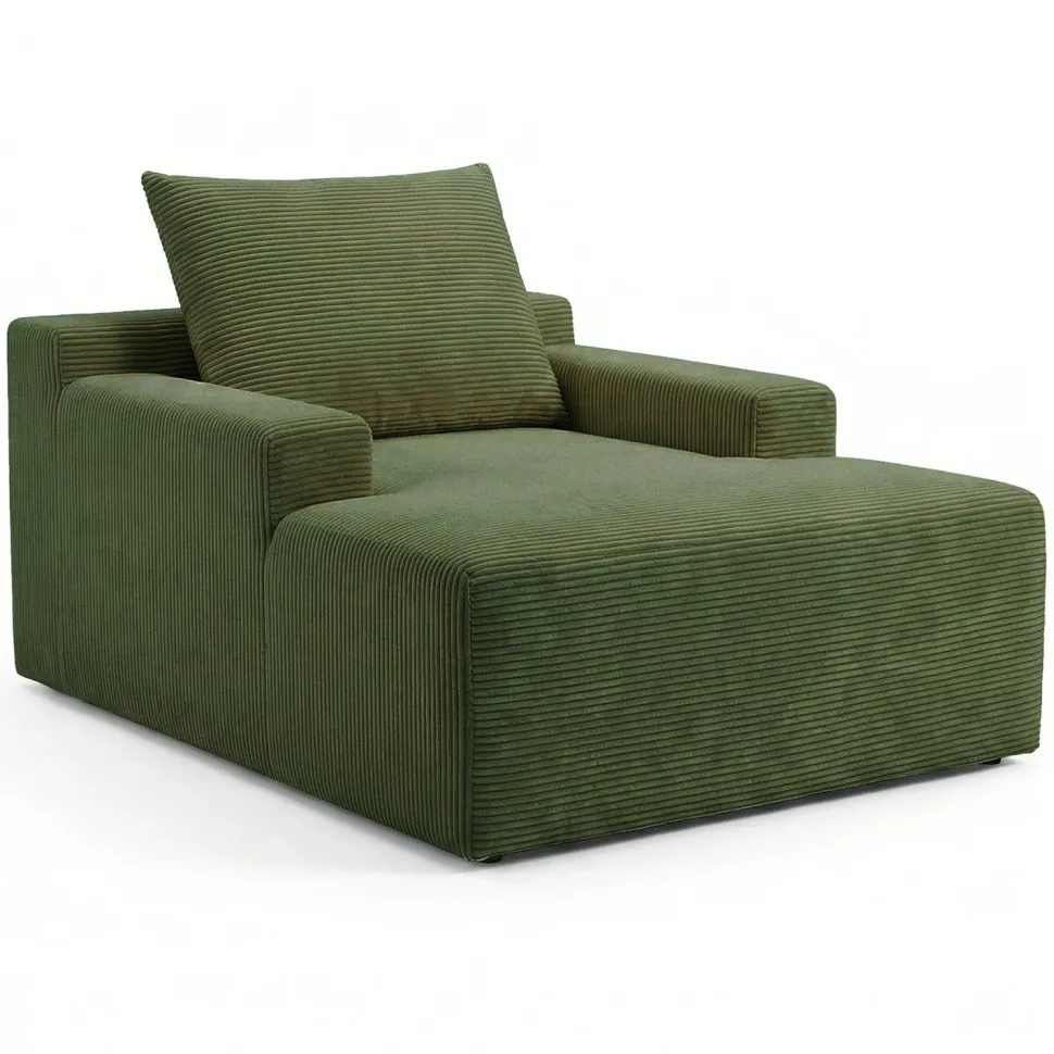 Fauteuil lounge style méridienne Rodin Velours côtelé Vert