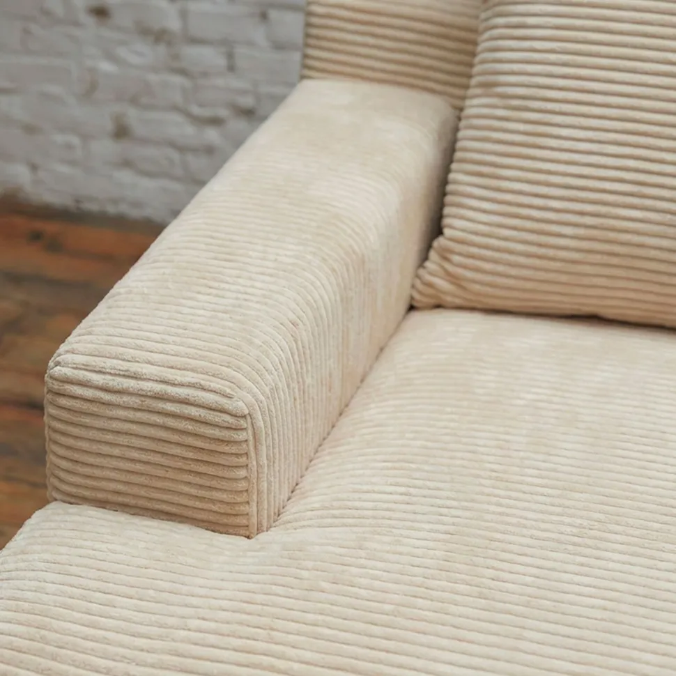Fauteuil lounge style méridienne Rodin Velours côtelé Beige