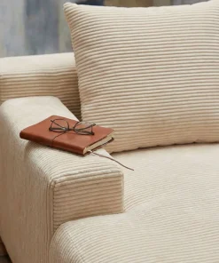 Fauteuil lounge style méridienne Rodin Velours côtelé Beige