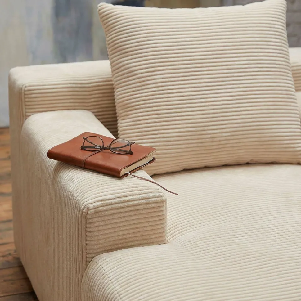 Fauteuil lounge style méridienne Rodin Velours côtelé Beige
