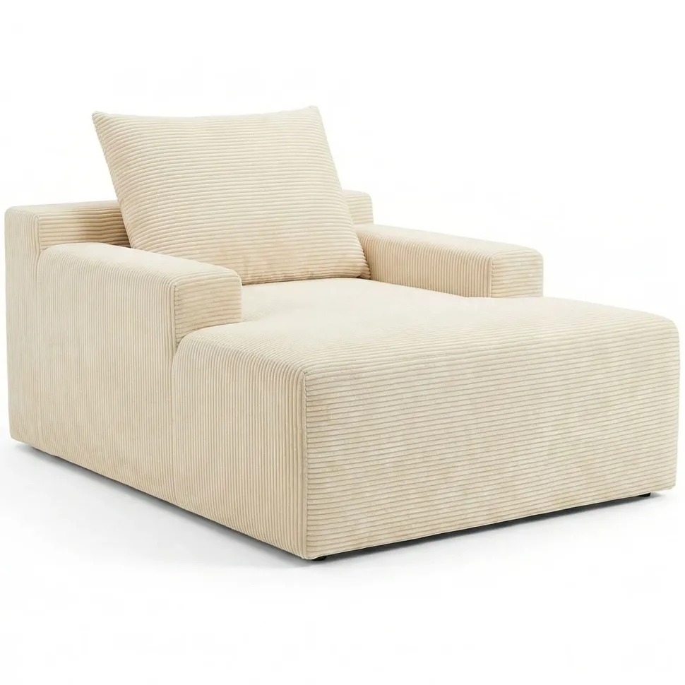 Fauteuil lounge style méridienne Rodin Velours côtelé Beige