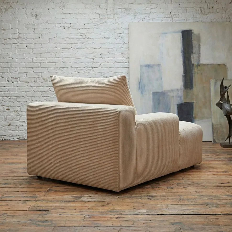Fauteuil lounge style méridienne Rodin Velours côtelé Beige