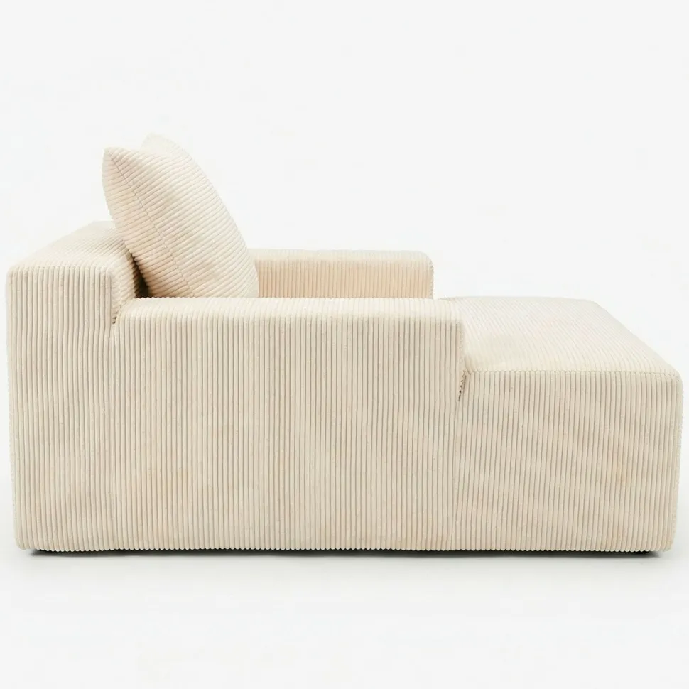 Fauteuil lounge style méridienne Rodin Velours côtelé Beige