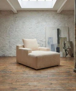 Fauteuil lounge style méridienne Rodin Velours côtelé Beige
