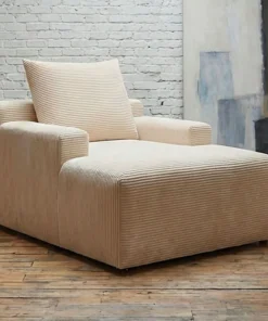 Fauteuil lounge style méridienne Rodin Velours côtelé Beige