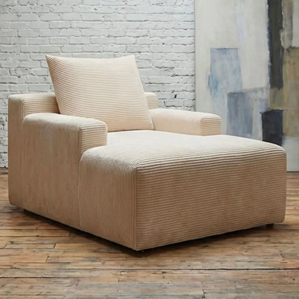 Fauteuil lounge style méridienne Rodin Velours côtelé Beige