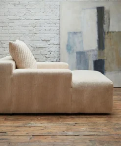 Fauteuil lounge style méridienne Rodin Velours côtelé Beige